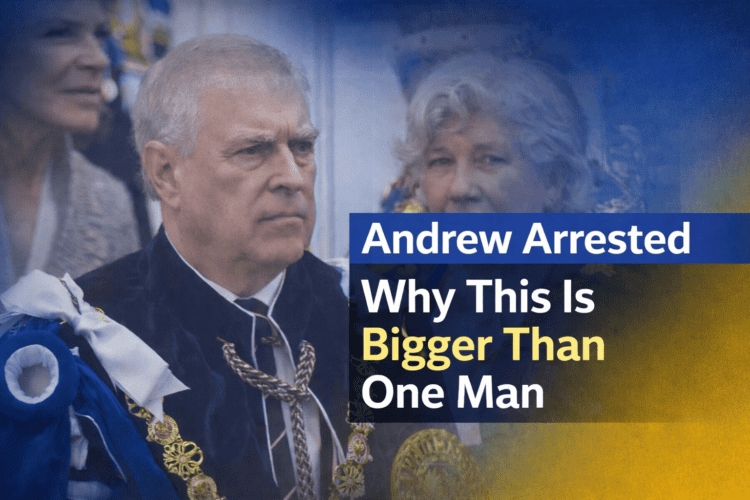 Andrew in ceremonial attire with headlines